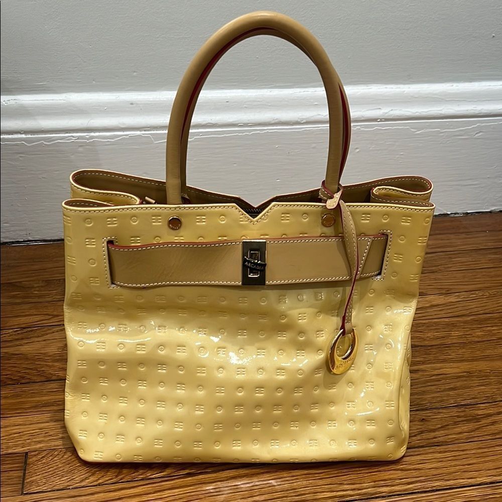 Arcadia Yellow Tote Bag with Structured Design and Gold Hardware